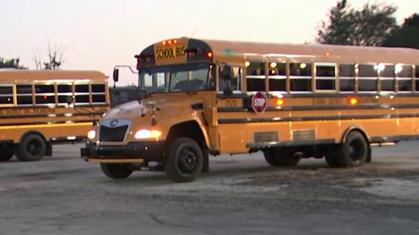 School buses prepare to pick up students throughout Philadelphia on Monday, Aug. 26, 2024.